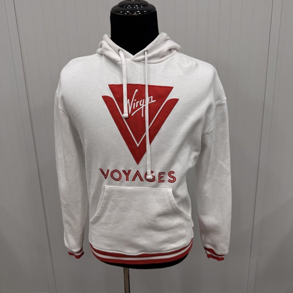 Virgin Voyages Men's Medium White & Red Pullover Hooded Sweatshirt Hoodie